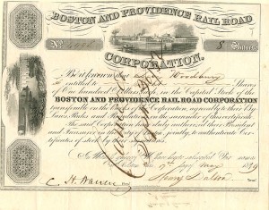 Boston and Providence Railroad Corporation Issued to Levi Woodbury - Stock Certificate